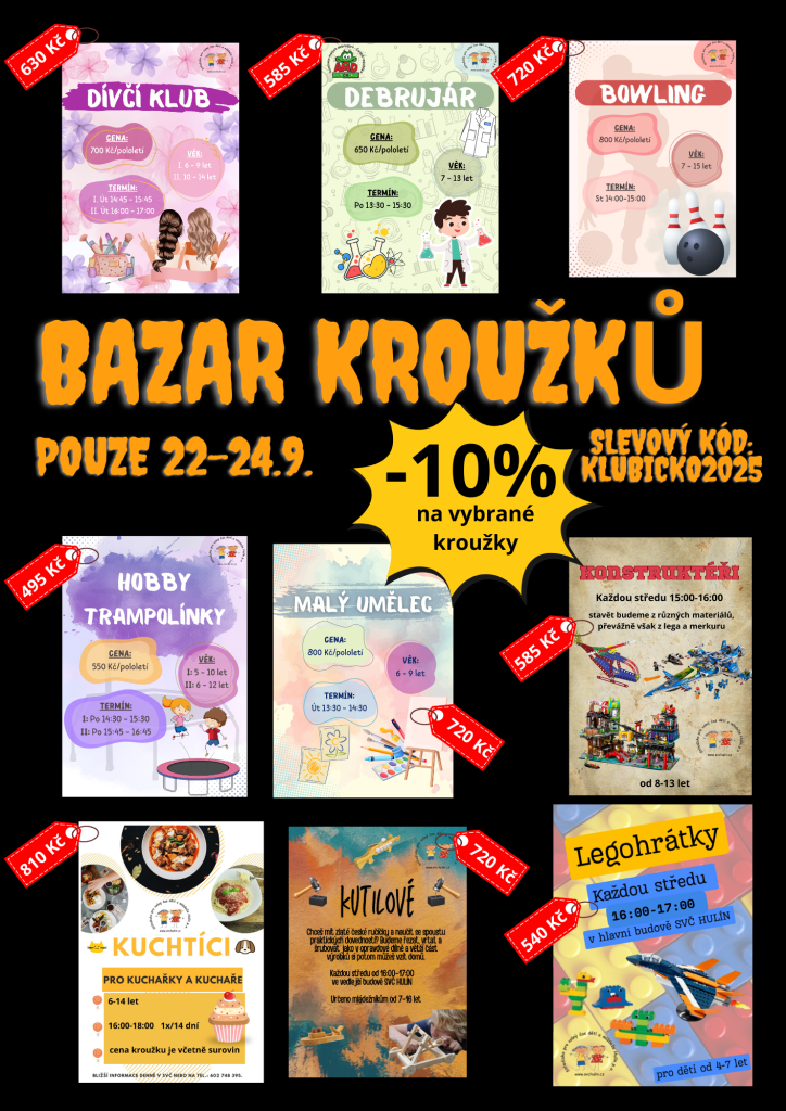 Bazar kroužků - nabízíme poslední možnost přihlásit se do některých z našich kroužků!