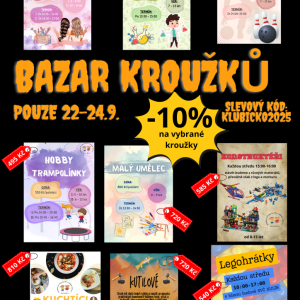 Bazar kroužků - nabízíme poslední možnost přihlásit se do některých z našich kroužků!